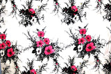 PINK WHITE AND BLACK FLORAL BOUQUET ON WHITE - 100% COTTON FABRIC Bouquet