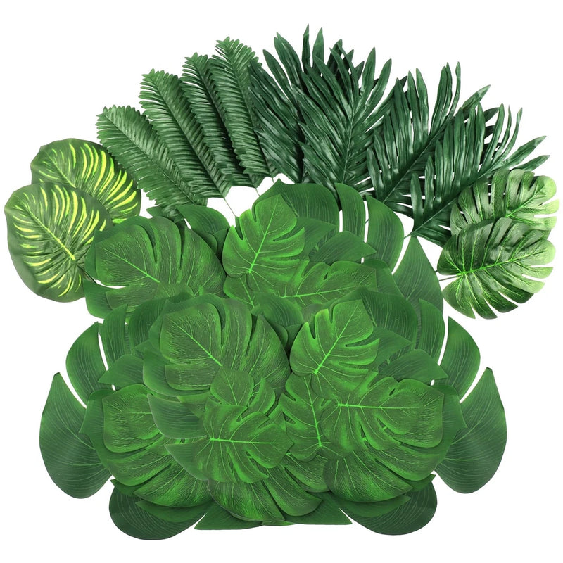 Artificial tropical jungle leaves set of 108, green plastic leaf foliage bunch