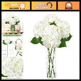 4 PCS Real Touch White Hydrangea Faux Flowers 20.5" - Large Artificial Blooms fo Hydrangea