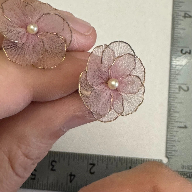 Vintage Dainty Hydrangea Flower Earrings Screw Post Hydrangea