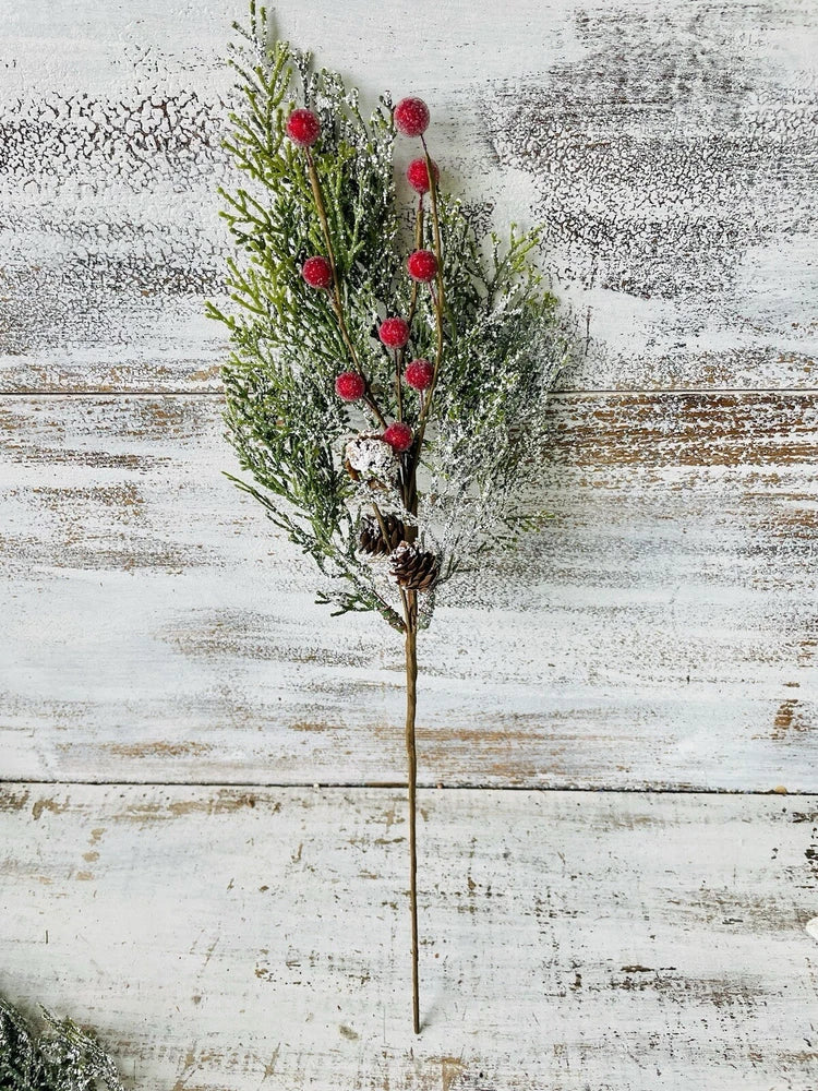 Snowy Cypress & Sugar Berry Spray 20Ó Green Plant