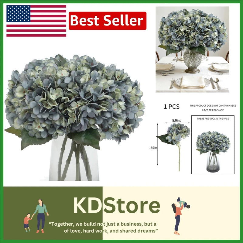 Versatile 6pcs Faux Hydrangea Bouquets in Deep Lake Blue for -Round Use Hydrangea