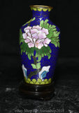 3.6 " Rare China Blue Cloisonne Enamel Gilt Dynasty Peony Flower Bottle Vase Peony