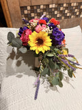 Handmade Rustic Wedding Bouquet Sunflower, Wildflowers Lace Boho Bridal Bouquet Sunflower
