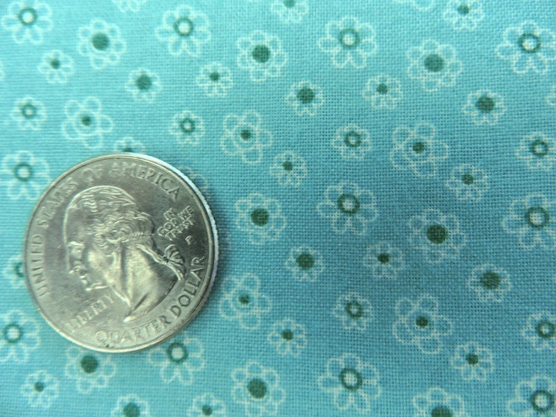 100% Cotton - Small White Flowers on Greenish Blue - By the Yard Flowering Plants