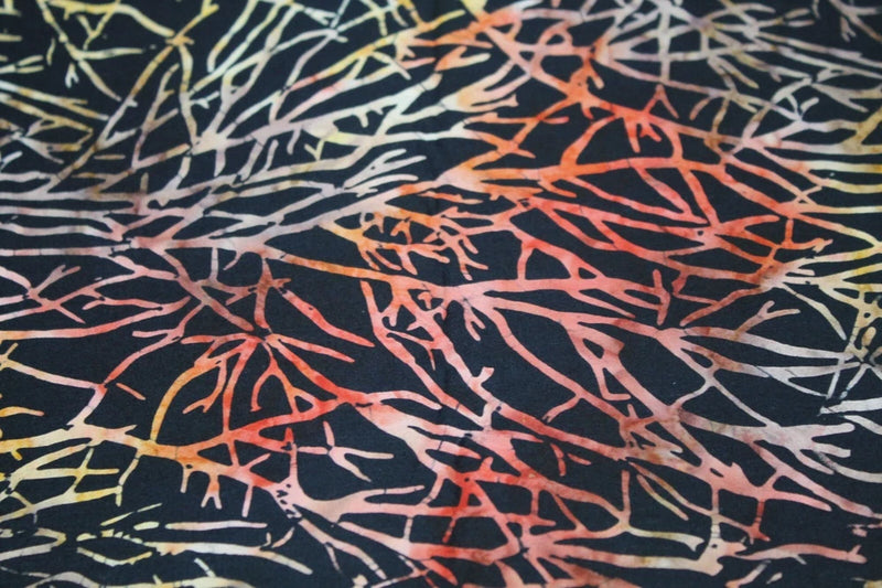 Branches Batik Cotton Fabric Quilting Brown Yellow Orange  BTY Flowering Plants