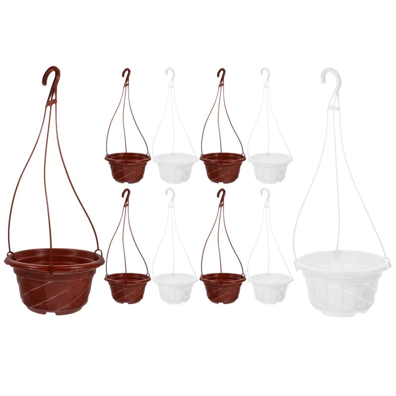 Set of 16 plastic hanging flower pots with wire loops, red and white planters