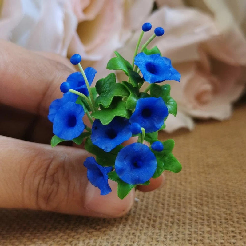 Flower Blue Bouquet 3 Bunches Morning Glory Flower Miniature Dollhouse Decor Bouquet