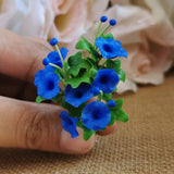 Flower Blue Bouquet 3 Bunches Morning Glory Flower Miniature Dollhouse Decor Bouquet