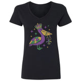 Mardi Gras Pelican with Beads - Street Festival Ladies' V-Neck Tshirt Roses