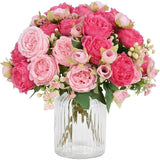4 Bundles 36 Heads Pink Peony Fake Artificial Flowers Bouquet For Wedding Decor Roses
