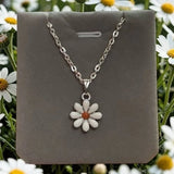 Daisy Flower Drip Oil Charm Pendant Necklace Floral Jewelry Small Summer Wear Daisies