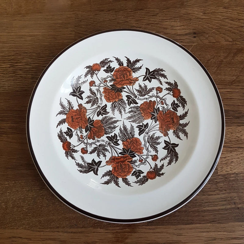 Wedgwood Peony side plate, white porcelain with orange floral pattern and dark rim