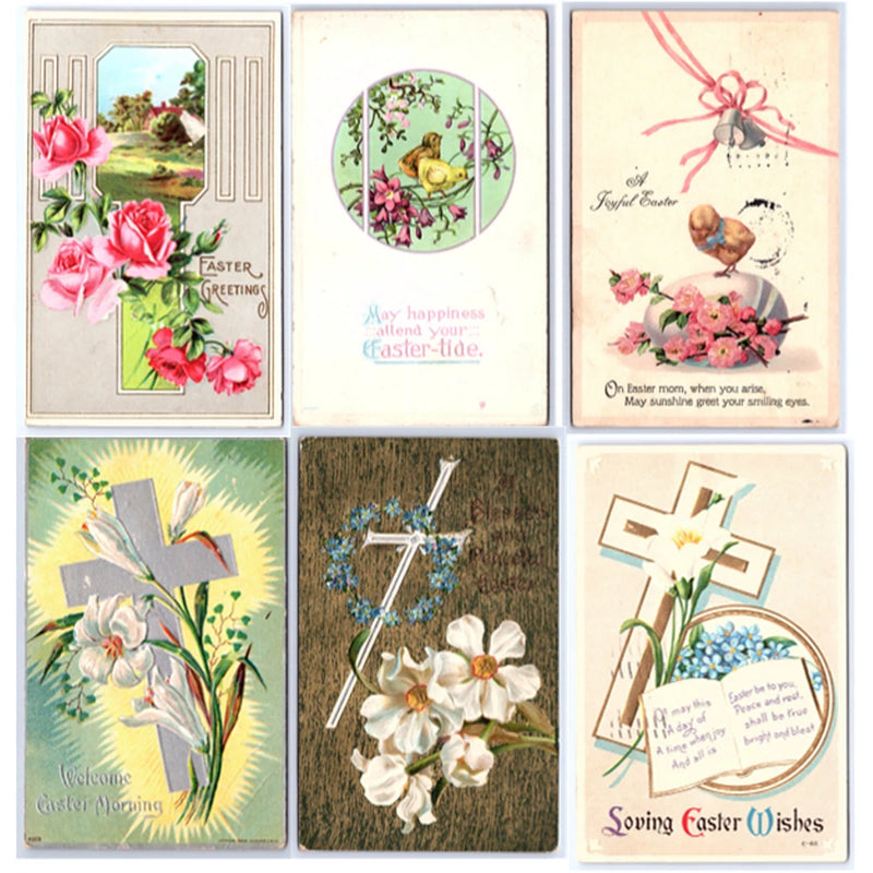 Lot#12 (6) Vintage Easter Postcards 1907-1915 lilies flower roses cross 00835 Lily