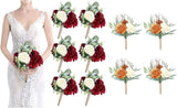 Burgundy & Orange Bridesmaid Bouquets - 10 Pcs Wedding Flower Set Hydrangea
