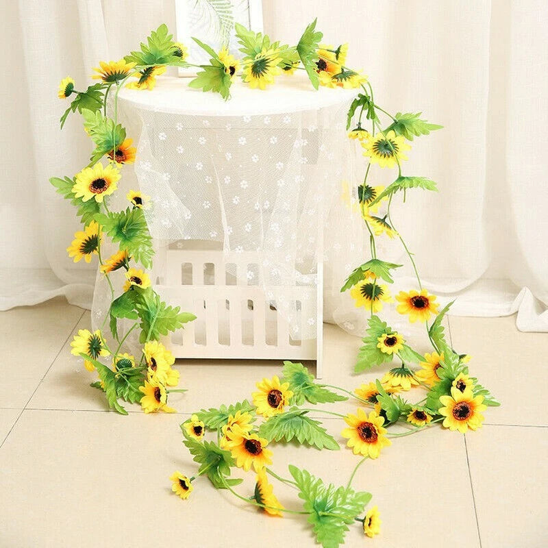 240cm Artificial Silk Sunflower Ivy Vine with Green Leaves Hanging Yards Outdoor Sunflower