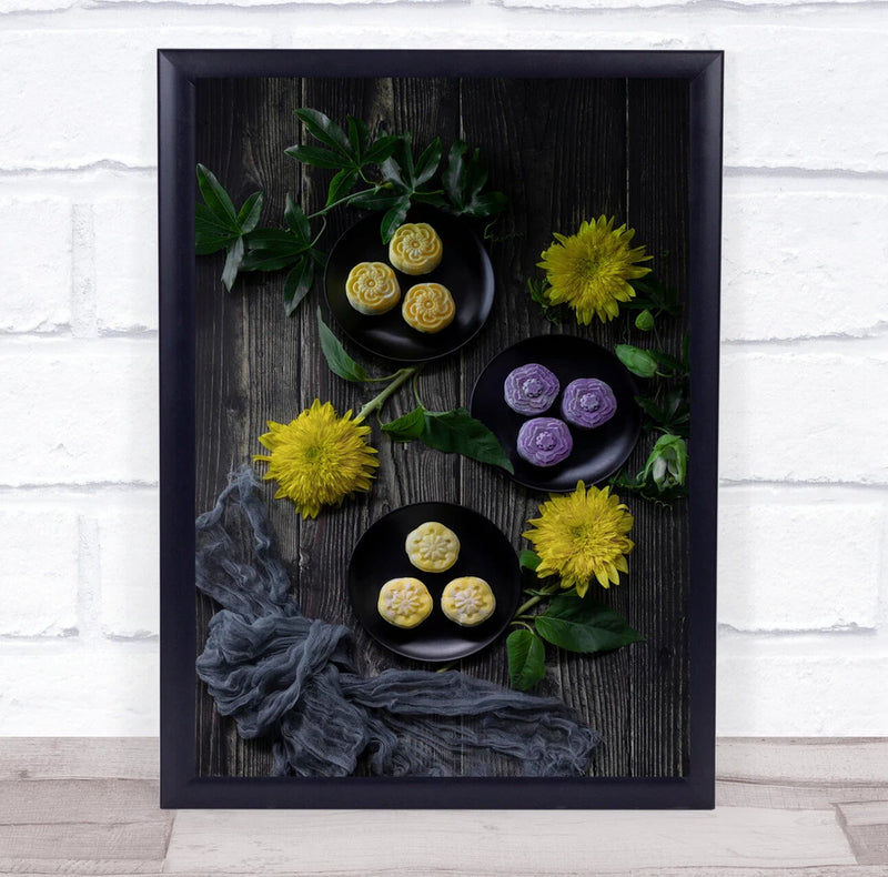 Mooncake Sunflower Still Life Plates Plate Flower Flowers Wall Art Print Sunflower