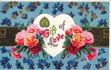 A Gift of Love-Flower Carnation-Heart-Embossed Antique Postcard M23 Carnation