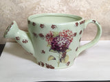 Ceramic Hydrangea Plant Watering Can Planter Small Cottage Core Green Farmhouse Hydrangea