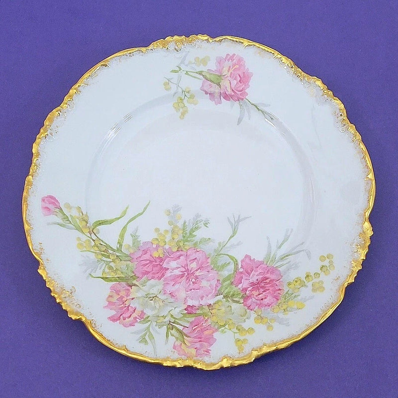 JP Limoges France Antique Pink Carnation Floral Luncheon Plate 8 5/8"  127 Carnation