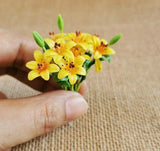 Yellow Color Lily Clay Flower Bouquet 3 Bunches Flower Miniature Dollhouse Decor Lily