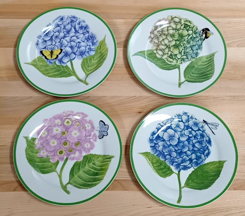 American Atelier Hydrangea Salad/Dessert Plates 7-1/2" Porcelain 3376 Set of 4 Hydrangea