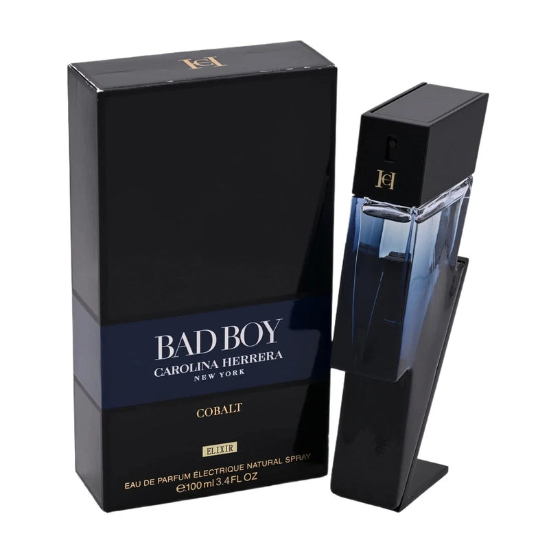 Cobalt Bad Boy Cologne EDP in black box and clear glass bottle with black cap
