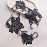 2pcs Dark Grey Lily Flower Costume Applique Beaded Motif for Crafts Projects Lily