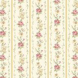 Dollhouse Miniature Shabby Chic Wallpaper Yellow & Pink Stripe Floral 1:12 Roses Roses