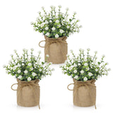 Artificial Mini Potted Flowers Set of 3, Faux BabyÕs Breath Plant with Burlap... Green Plant