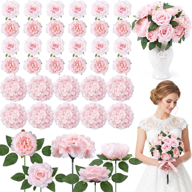 Suncalla 60 Pcs Assorted Silk Artificial Flowers, Faux Fake Full Hydrangea Pe... Hydrangea