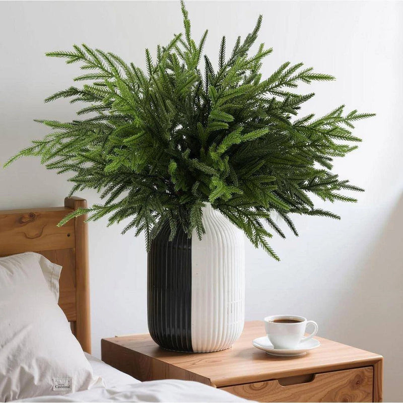 24 In. Artificial Green Norfolk Pine Stems for DIY Crafts Home Indoor Decor, 12- Green Plant
