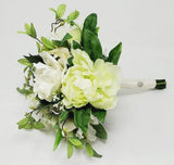 Wedding Bouquet Cottage French Mixed Flowers in White and Light Green Colors Bouquet