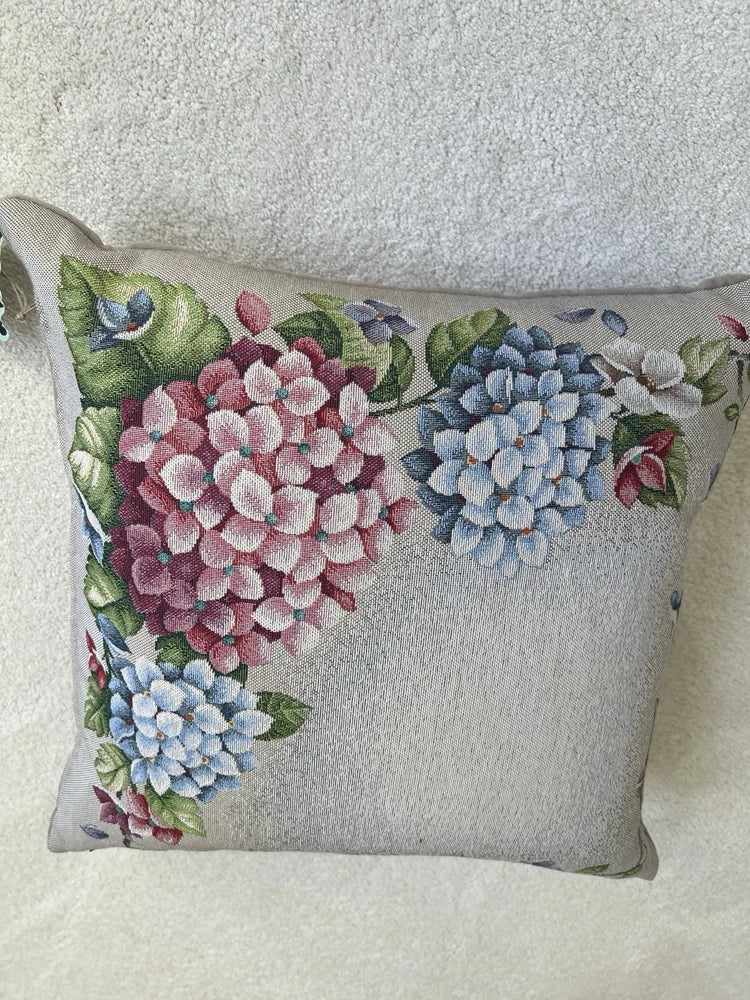 HINES OF OXFORD  HYDRANGEAS BLOOM Luxury Tapestry Decorative Pillow 18" Hydrangea