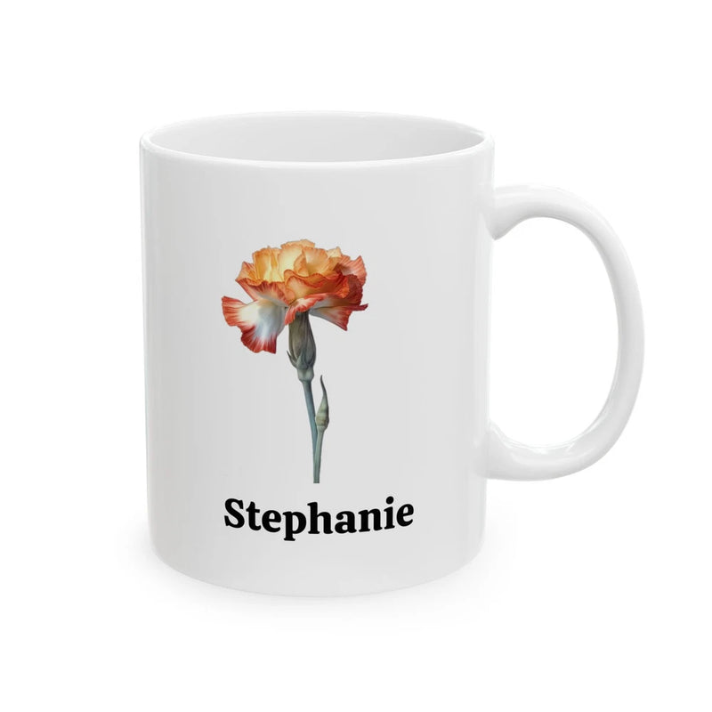 Personalized Birth Flower Mug, January, Carnation, Birthday Present, Coffee Cup Carnation