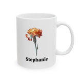 Personalized Birth Flower Mug, January, Carnation, Birthday Present, Coffee Cup Carnation