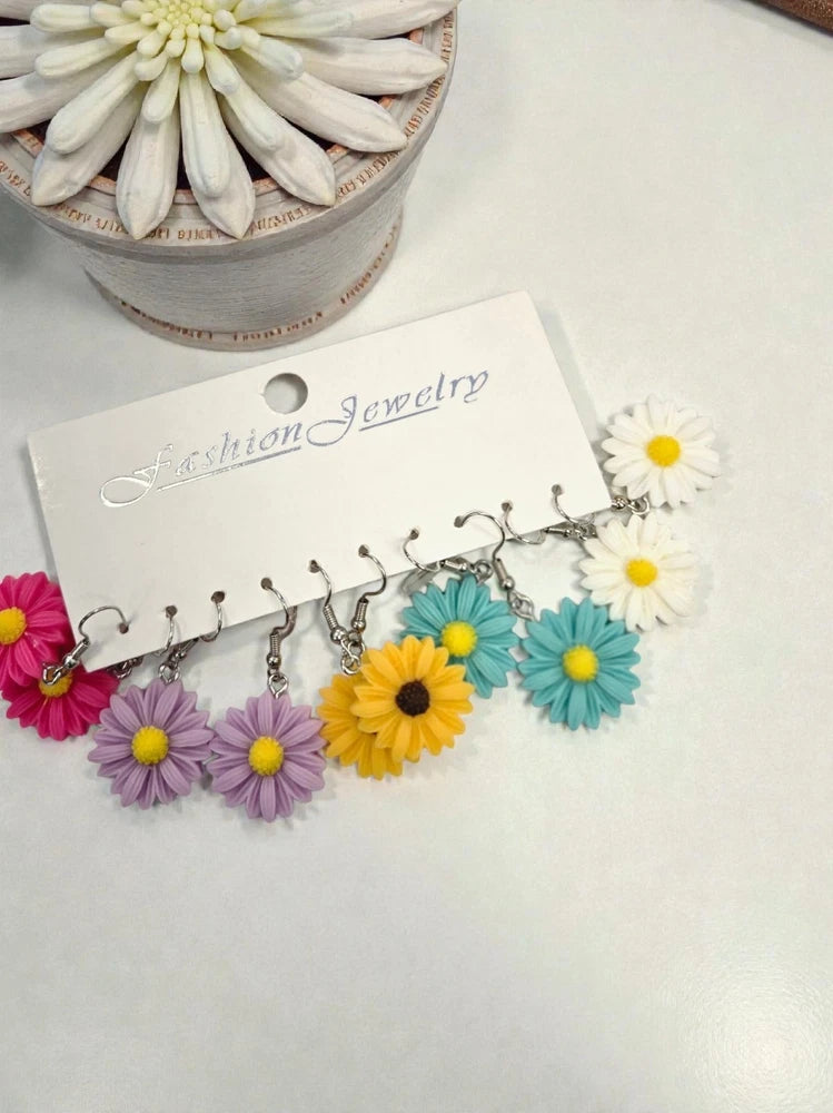 5_Pair Daisy Flower Stud Earrings Set Ð Pastel Colorful Floral Fashion Daisies
