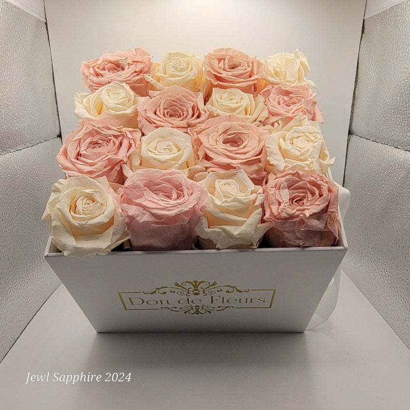 Preserved roses gift box with pink and white roses, 16 count