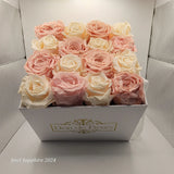Don de Fleurs Handmade preserved real roses 16 count in box Pink and white Dried Flower