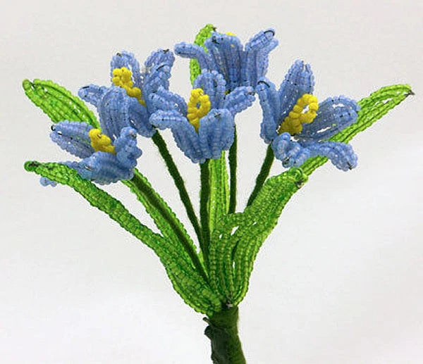 Vintage French Glass Beaded Blue Buttercups (5) Flower Bouquet Ranunculus