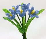 Vintage French Glass Beaded Blue Buttercups (5) Flower Bouquet Ranunculus
