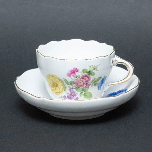 Meissen Basic Flower (Four Flowers) Tea/Coffee Cup & Saucer (Rose, Ranunculus) Ranunculus