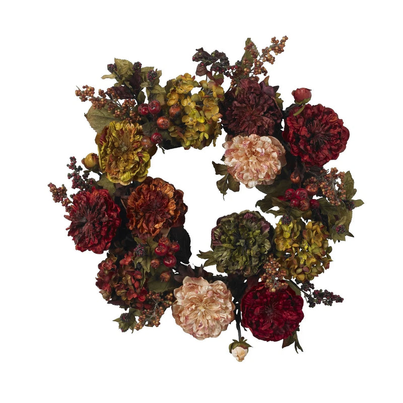 22" Autumn Hydrangea Peony Colorful Wreath Home Classic Flowers Hydrangea