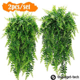 2pc Ferns Artificial Rattan Plastic Fake Hanging Plant Vine Outdoor UV Resistant Green Plant