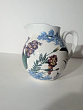 R B BERNARDA Pitcher Portugal Water Vessel Hydrangea Iris Floral 7.5x8in Vintage Hydrangea