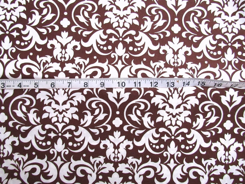 1 yd 100% Cotton Fabric Brown with White Scrollwork Floral All Over Flowering Plants