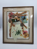 Vtg Pressed Dried Flowers Collage, Birthday Wishes, Hanky, Old Frame Grannycore Dried Flower