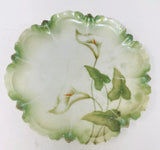 RS Germany Green and White Lily Flower Dish 6Ó Handpainted Flaw Lily