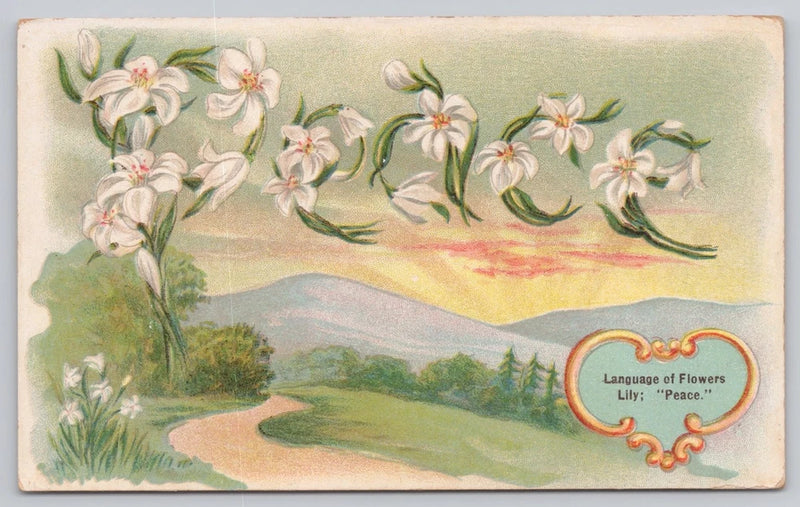 Vintage Floral Peace Postcard with Language of Flowers Lily Motif Lily