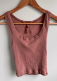 SKIMS Ribbed Cotton Tank Top Size 1 XS/S Dusty Rose Cropped Stretch Roses